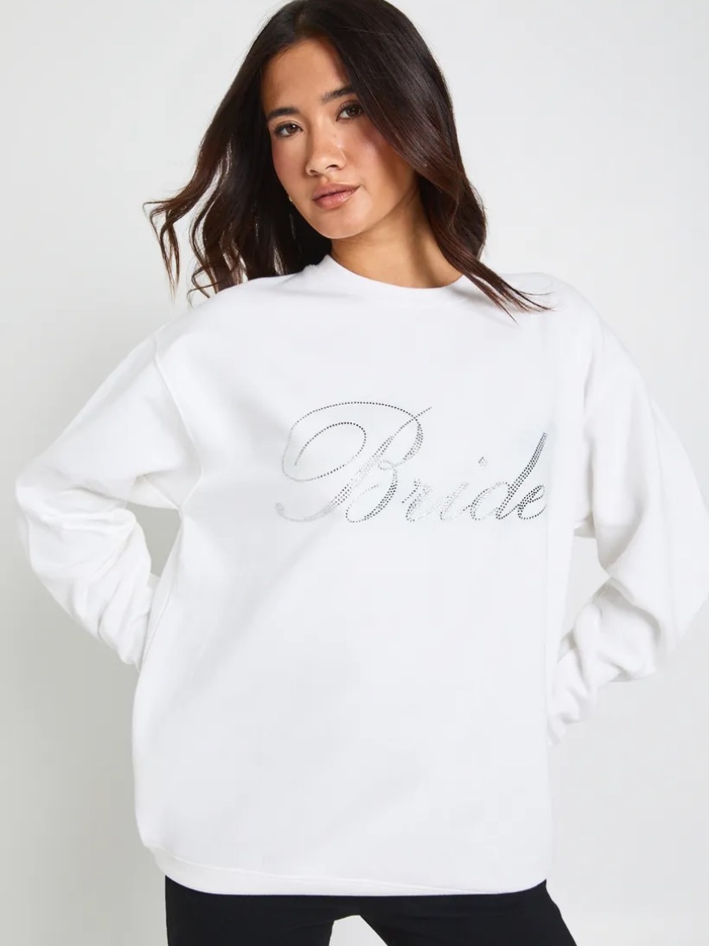 Boohoo White 'Bride' Rhinestone Sweatshirt